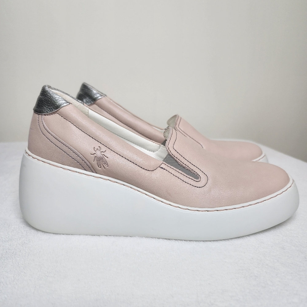 Fly London Women's Deca Pink Leather Slip On Wedge Sneakers Size 10 Casual - Picture 2 of 15